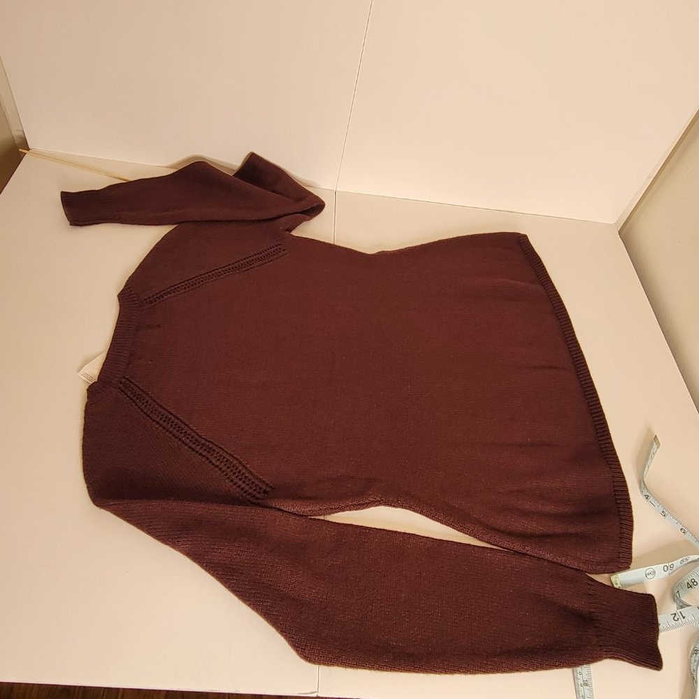 Loft Maroon Ladies Crew Neck Cable Knit Sweater Cotton Blend Size M, NWT - Picture 8 of 9